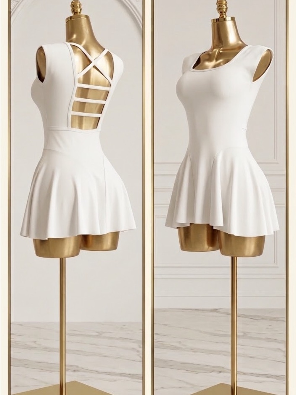 Classic White Backless Fit-and-Flare Dress with Strappy Detail